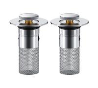 2 Pack Stainless Steel Drain Plug Sink for 34-40 mm Drain, Pop Up Drain Strainer with Hair Catcher, Universal Sink Plugs With Spare Rubber Ring for Kitchen, Bathroom, Wash Basin, Bathtubs