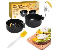 2 Pack Stainless Steel Egg Poacher, Collapsible Hang Ear Boiler, Non-Stick Poached Egg Maker, Kitchen Tool Rings 100 Day(B)