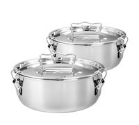 2 Pack Stainless Steel Flan Mold with Lid and Handle 1.8L/1.5QT Large Capacity Flan Pan Round Flanera Flan Maker for Baking Cheesecake Pudding Chocolate Cake, 19 cm
