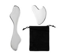 2-Pack Stainless Steel Gua Sha Tool - Face & Body Muscle Scraper for Myofascial Release - Soft Tissue Massage Tool - Facial Sculpting & Tension Relief - Silver