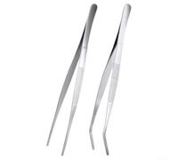 2 Pack Stainless Steel Kitchen Tweezers, Extra Long Cooking Tongs for BBQ Grilling Serving Plating, For Precision Grip Food Tong Set for Chefs Home Cooks, 30cm Silver(20cm)