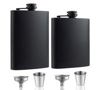 2 Pack Stainless Steel Leakproof Hip Flasks - 8 Oz & 12 Oz with Funnels, Cups & Never-Lose Metal Cap - Perfect for Wedding Party Gifts & Outdoor Activities