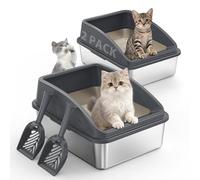 2 Pack Stainless Steel Litter Box for Big Cats and Multi-Cats (Dark Gray, Small)