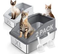 2 Pack Stainless Steel Litter Box | XL Enclosed Cat Litter Boxes with Lid for Big Cats and Multi-Cats | High Sided, Anti-Urine Leakage | Non-Stick Bottom(Multi-Colored)