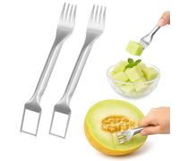 2 Pack Stainless Steel Melon Slicer Forks - Dual-Ended 2-in-1 Cutter and Serving Fork for Watermelon, Honeydew, Cantaloupe - Easy Grip Durable Rust-Resistant Fruit Tool for Easy Cutting and Serving
