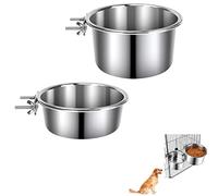 2 Pack Stainless Steel Pet Bowls Anti-Spill Metal Feeder Food and Water Feeding Bowl, Hanging Cage Pet Crate Bowl for Puppy Kennel Medium and Large Pets (Silver,M (5.5x2.2'' & 6.2x2.3''))