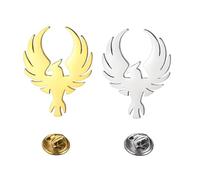 2-Pack Stainless Steel Phoenix Pins, Polished Finish Bird Brooch Set, Shiny Gold & Silver Phoenix Lapel Badges for Jackets, Backpacks & Accessories