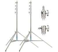 2 Pack Stainless Steel Photography Light Stand 13ft / 4m, Spring Cushioned Heavy Duty Tripod Stand with 1/4 to 3/8 Screw Adapter for Strobe, LED Video Light, Ring Light, Monolight, Softbox