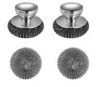 2 Pack Stainless Steel Scrubbers with Handle, 2 Replacement Wire Pads, Steel Wool Scrubber for Pans, Grills, Griddles