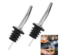 2 Pack Stainless Steel Speed Pourers with Rubber Stoppers - Universal Bottle Spouts for Wine, Spirits, Olive Oil, Syrup & More - Durable & Leak-Proof Design (Silver)