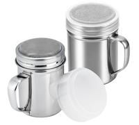 2 Pack Stainless Steel Sugar Shakers, Icing Sugar Shaker Duster with Handle, Flour Shaker, Stainless Steel Powder Shaker for Sugar Powder Cinnamon Cocoa Pepper Coffee Powder Salt