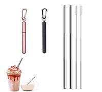 2 Pack Stainless Steel Telescopic Straw Collapsible Straw Reusable Portable Drinking Straws with Aluminum Key-Ring Case Cleaning Brush for Travel Home Work