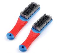 2 Pack Stainless Steel Wire Brushes with Handle, Heavy Duty Reinforced Metal Wire Brush Set, Hard Bristle Cleaning Scrubbing Brushes for BBQ Grill Kitchen Industrial Use, Rust Paint Removal Tool, 16cm