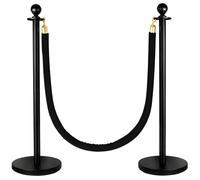 2 Pack Stanchions Post with Velvet Rope, Heavy Duty Metal Posts with Weighted Base, Crowd Control Barriers & Poles for Red Carpet, Movie Theater, Event, Party Supplies(Black)