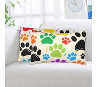 2 Pack Standard Pillowcases Sets, Ultra Soft Comfort Microfiber Plush Pillow Cases Colorful Doodle Paw Decorative Throw Pillow Cover with Hidden Zipper for Bedroom, Sofa, Couch,16"X24"