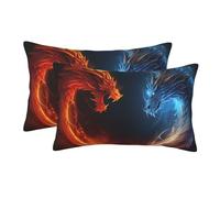 2 Pack Standard Size Pillow Cases for Hair and Skin Soft Breathable Pillow Case Covers with Hidden Zipper Fire and ice Dragons Pillowcase 16"x24" Pillow Cover for Sleeping Gift