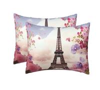 2 Pack Standard Size Pillow Cases for Hair and Skin Soft Breathable Pillow Case Covers with Hidden Zipper Eiffel Tower Spring Flowers Pillowcase 20x26 Inches Pillow Cover for Sleeping Gift