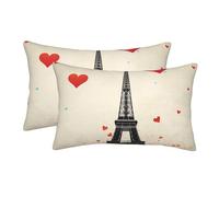 2 Pack Standard Size Pillow Cases for Hair and Skin Soft Breathable Pillow Case Covers with Hidden Zipper Eiffel Tower Heart Airplane Pattern Pillowcase 20"x30" Pillow Cover for Sleeping Gift