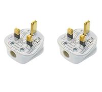 2 Pack Standard White 240V 13A Mains Plugs With Cord Grip