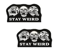 2 Pack Stay Weird Funny The Laughing Skull Head Patch, Cool Skeleton Embroidered Emblem Badge Hook Looped Patch for Backpacks,Jackets,Jeans,Clothes,Clothing,Vest,Biker and Rider Gothic Decor