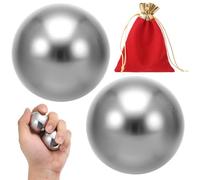 2-Pack Steel Baoding Balls for Hand Therapy, Grip Strength & Finger Exercise - 1.5 Inch Chinese Meditation Stress Relief Fitness Balls with Portable Drawstring Pouch