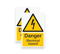 2 PACK - Sticker Gold - 10cm Danger Electrical Hazard Self Adhesive Stickers - Sign, Warning, Shock, Voltage, Cupbaord, Door, SG148