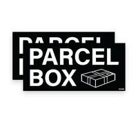 2 Pack - Sticker Gold - 13cm Black Parcel Box Self Adhesive Stickers - Sign, Front Door, Courier, Postman, SG098