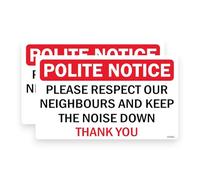 2 PACK - Sticker Gold - 14cm Polite Notice Please Respect Neighbours And Keep Noise Down Self Adhesive Stickers - Sign, Warning, Anti Social, Load, Noisy Decal SG062