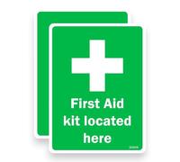 2 Pack - Sticker Gold 9cm X 12cm First AID KIT Located HERE Self Adhesive Stickers - Notice, Saftey Sign, Decal SG049