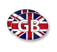 2 Pack - Sticker Gold - Small Union Jack GB Oval Car Sticker 10cm x 7cm - For Europe Driving - Self Adhesive Vinyl Van Camper Caravan Trailor