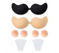 2 Pack Sticky Bra Push Up - Strapless Bra with Nipple Covers & Tape | A Cup 2x Sticky Bras, 2 Pair of Silicone Pacifier Covers and 10x Anti-Slip Stickers Strapless Backless Adhesive Bra