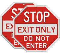 2 Pack Stop Exit Only, Do Not Enter Signs Metal Reflective 12" x 12" Rust Free Aluminum, UV Protected Waterproof and Durable, Easy Mounting, Outdoor or Indoor Use, Fade-Resistant