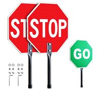 (2 Pack) Stop Go Sign with Handle, 12 x 12 Inches Rust Free Aluminum Reflective, Guard Stop/Go Handheld Traffic Sign for Guiding Traffic Street Safety, Double Sided, Weather Resistant, Waterproof