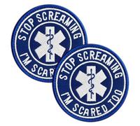 2 Pack Stop Screaming I am Scared Too EMT MED Medic Medical Funny Tactical Morale Meme Applique Hook & Loop Embroidered Appliqué Emblem Patch for Clothes, Backpacks, Hats, Bags,Vest