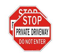 2 Pack Stop Sign- Private Driveway Do Not Enter Sign | 12" x 12" Reflective Aluminum, Easy Mounting, UV Protected, Octagon Shaped (2)