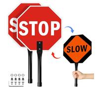 2 Pack Stop Slow Sign with Metal Handle,12 x 12 inches Double Sided Crossing Guard Stop Sign, Light Weight Steel Hand Held Traffic Reflective Aluminum Stop Sign, Easy to Mount