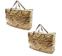 2 PACK Storage Bags Tiger Print Animal Design 75x60x25cm Heavy Duty Laundry Bags X-Large With Zip Waterproof Durable Reusable Foldable Strong Clothing Wardrobe Moving House Shopping Decorations