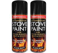 2 Pack Stove Paint Matt Black Spray Aerosol 400ml Cans - High Temperature Heat Resistant Coal Black Spray Paint for BBQ Grill Stove Engine Exhaust Wood Burners