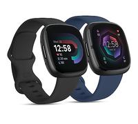 [2 Pack] Strap compatible for Fitbit Versa 3 Straps/Fitbit Sense/Sense 2 Strap for Women Men, Soft Silicone Replacement Band Wristband Watchband Small Large for Versa 4 (Black+Navy blue, Small)