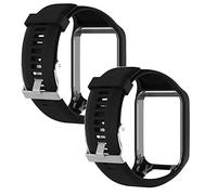 2 Pack Straps Compatible with TomTom Runner 2/3/Spark 3/Golfer 2 Strap, Adjustable Replacement Wristband Silicone Sport Band for TomTom Runner 2/3 Smart Watch (Black/Black)