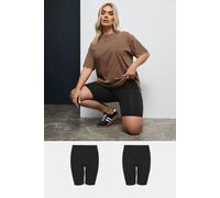 Yours Everday Essential 2 Pack Curve Stretch Jersey Cycling Shorts Elasticated Highwaist Waistband - Women's - Plus Size Black 30