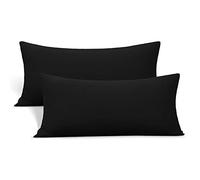 2-Pack Stretch Pillow Cases - Jersey Knit & Ultra Soft Envelope Closure Pillowcases T-Shirt Like Microfiber Blend - Suitable for 20x36/20x40 King Size Set of 2, Black