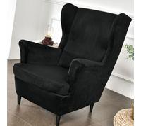 2-Pack Stretch Velvet Wingback Chair Slipcovers, Soft Plush Armchair Covers with Cushions, Solid Black Color, Perfect for Home Decor & Furniture Protection