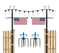 2 Pack String Light Poles - 10 Ft Patio Heavy Metal Lighting Posts, Adjustable Outdoor Stand with Fork for Backyard Deck Garden Wedding