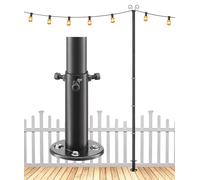2 Pack String Light Poles, 12 ft Adjustable Deck Light Poles for Outside | Hard Surface Mount, 1.5 inch Diameter Heavy Duty Metal Post with Flange Base & 6 Fence Brackets, for Backyard, Garden, Bistro