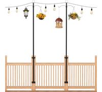 2 Pack String Light Poles for Outside, 9FT Heavy Duty Light Poles Outdoor with Shepherds Hooks for Bird Feeder & Plant Hanging, Adjustable Height Metal Pole for Garden Party Backyard Patio Decor