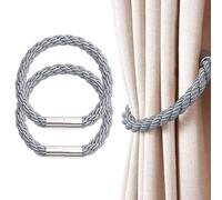 2 Pack Strong Magnetic Curtain Tiebacks Modern Simple Style Drape Tie Backs Convenient Decorative Weave Rope Curtain Holdback for Thin or Thick Home & Office Window Drapery (Dark Grey)