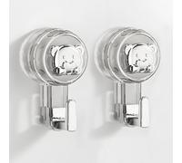 2-Pack Suction Cup Hooks, Extra Strong 62mm No-Drill Reusable Hangers for Bathroom Towel and Shower Organization, Heavy Duty Hold for Glass Tile Kitchen Car Camping (Silver)