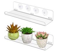 2 Pack Suction Cup Shelf for Window, 30cm Window Wall Mount with 8 Suction Cups, Clear, Wall Shelf for Indoor Gardens, Indoor Plants