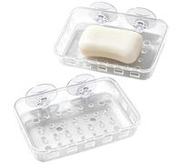 2 Pack Suction Cup Soap Dish Holder Soap Case Clear Acrylic Plastic Wall Mounted Shower Soap Holder Bathroom Kitchen Accessory Securely Holds Bar Soap, Sponge, and Toiletries